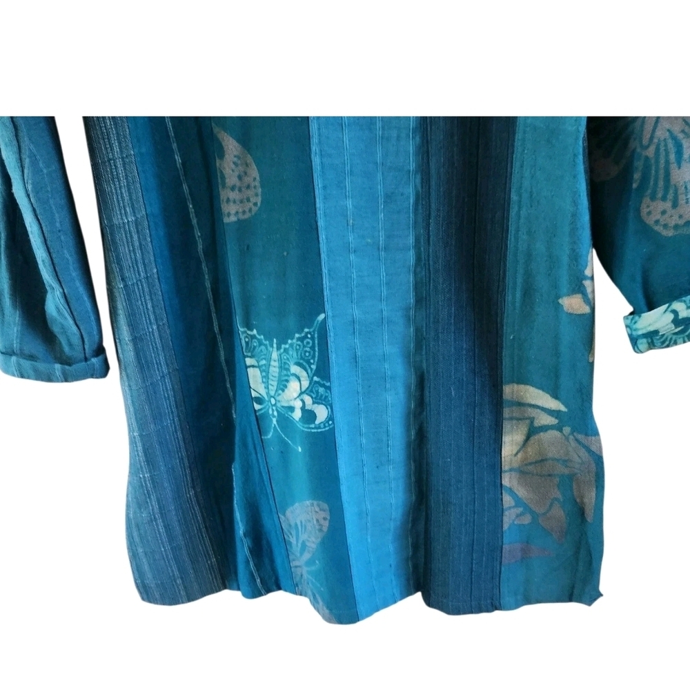 Wild Thing Wild Woman Cotton Button Long Jacket Blue Butterfly Size S M Pockets - Picture 8 of 9
